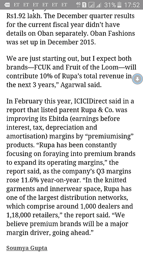 Rupa and Company - Stock Opportunities - ValuePickr Forum