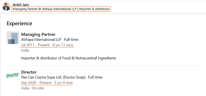 LinkedIn profile of Mr. Ankit Jain